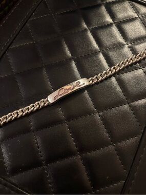 David Yurman silver curb link love id bracelet with pink sapphire